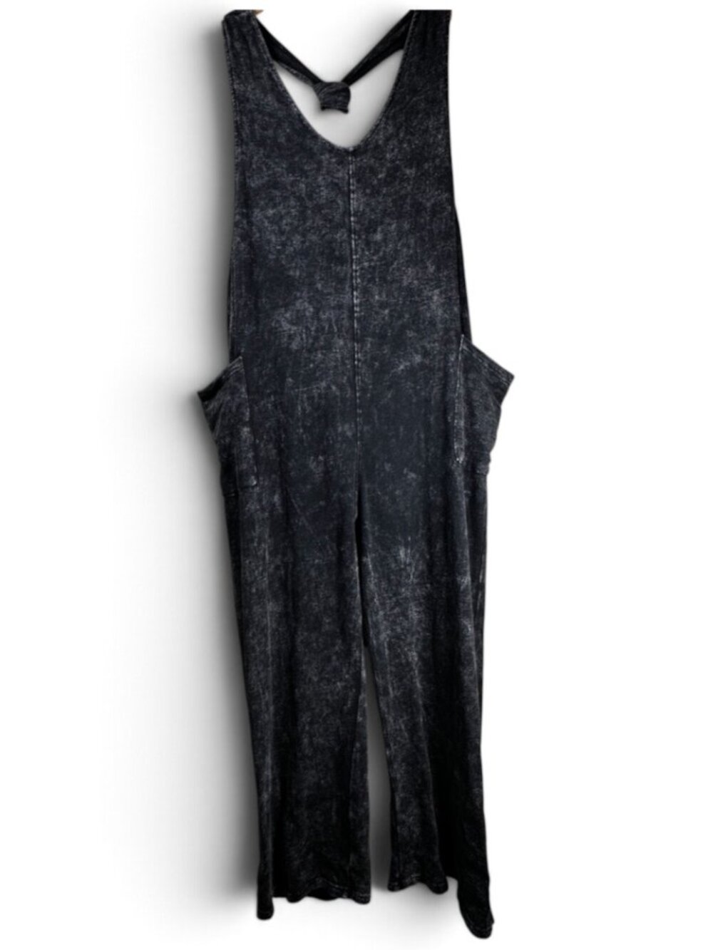 Mono B Mineral Wash Cotton Lounge Jumpsuit Charcoal Knot Back Large
